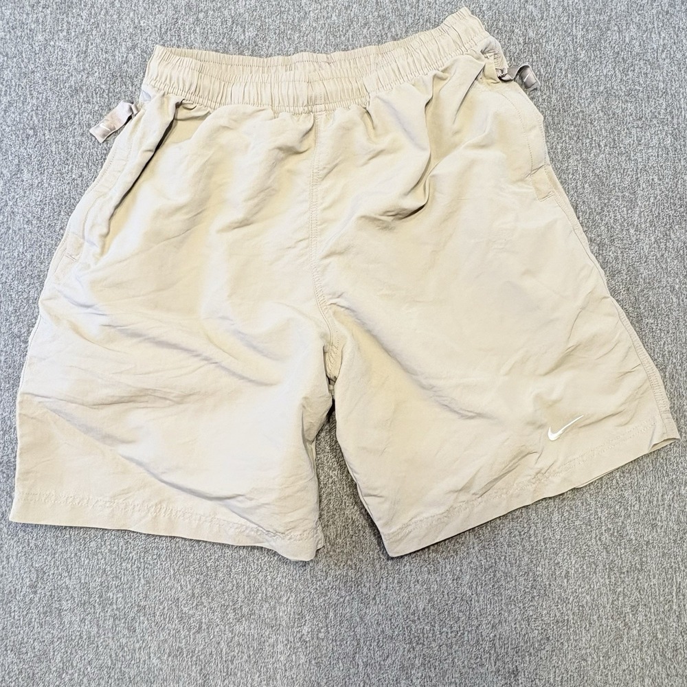 Vintage Nike Shorts Men XS Beige Flat Front Drawstring Nylon Sports Performance